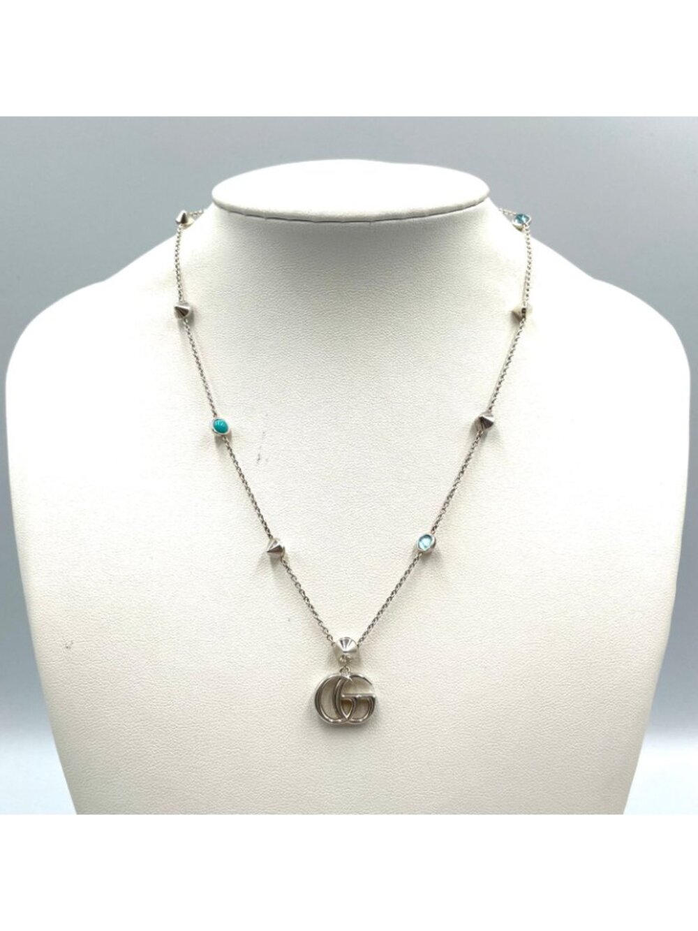 Gucci Double Mother of Pearl Resin Silver Turquoise Blue White Necklace - Picture 11 of 12